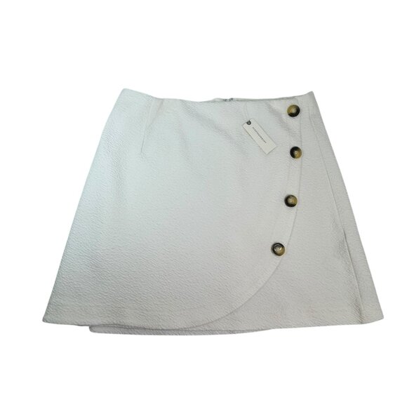 Maeve Dresses & Skirts - Maeve by Anthropologie Textured White Wrap Mini Skirt Size L  Button Detail NWT